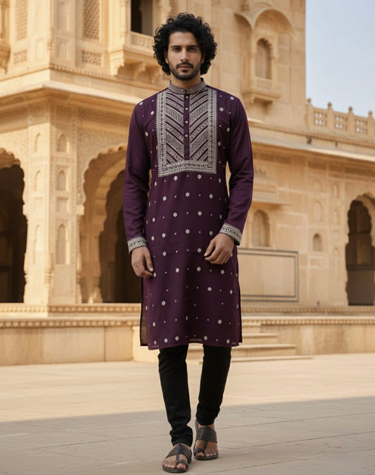 Shubh Muhurat Silk Embroidery Kurta Set | Waak