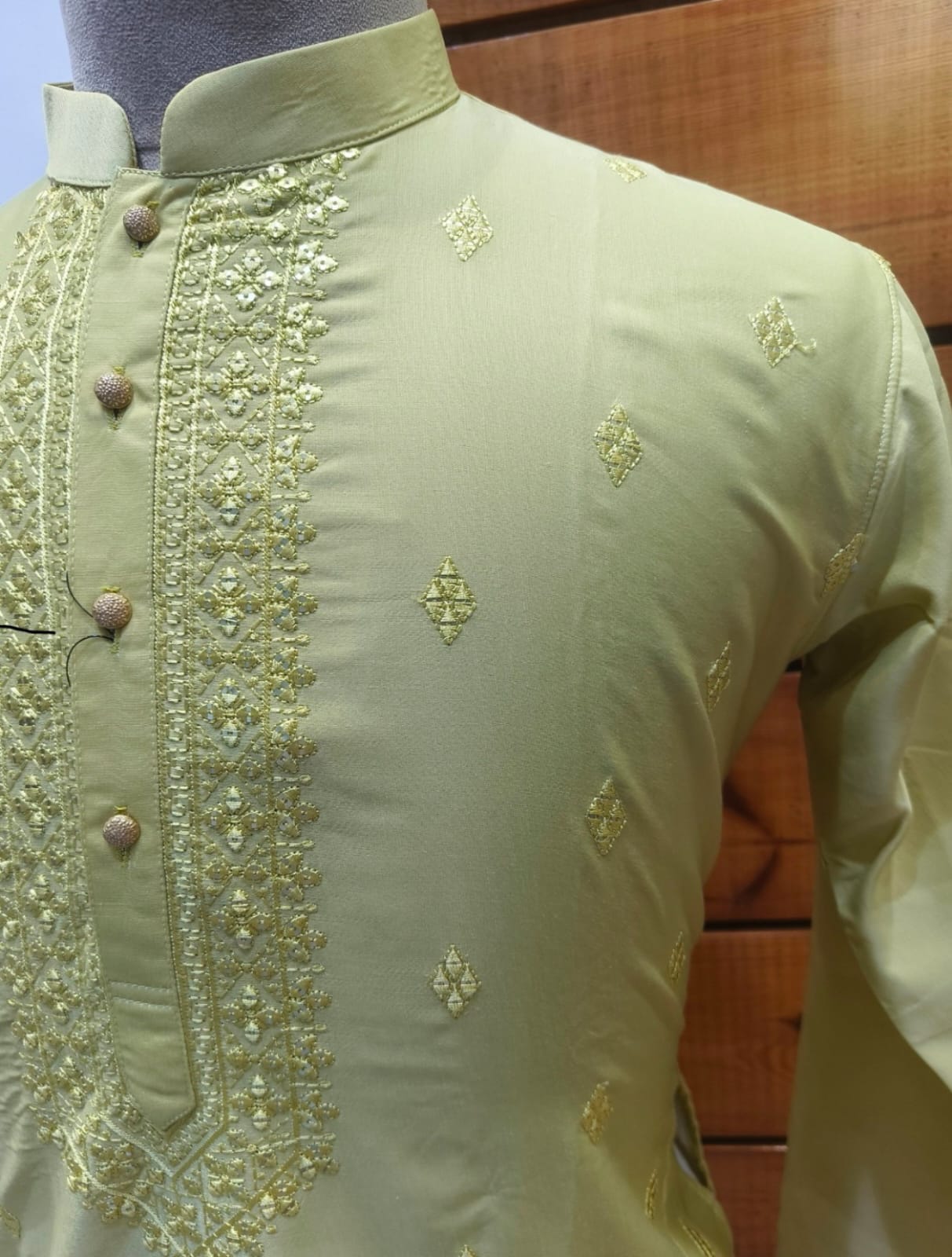 Minimalist Yellow Gold Cotton Silk Embroidery Kurta Set | Waak