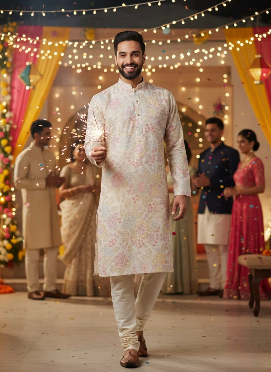 Linen All Over Thread Work Kurta Set | Waak