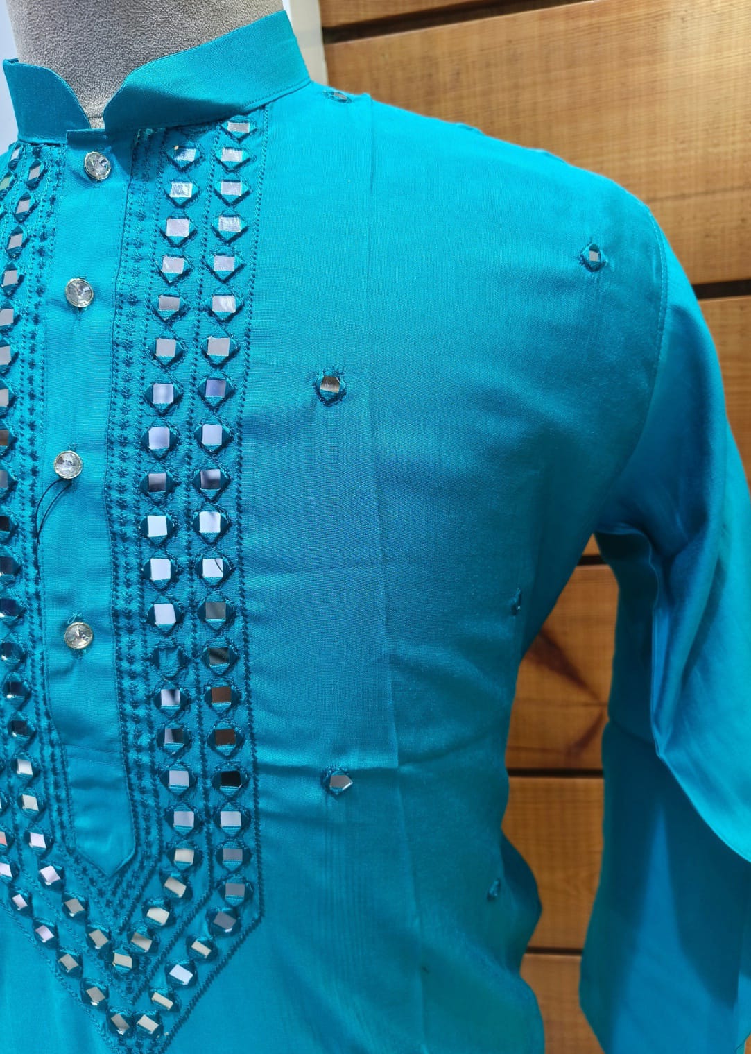 Blue Bahar Mirror Embroidery Celebration Kurta | WAAK