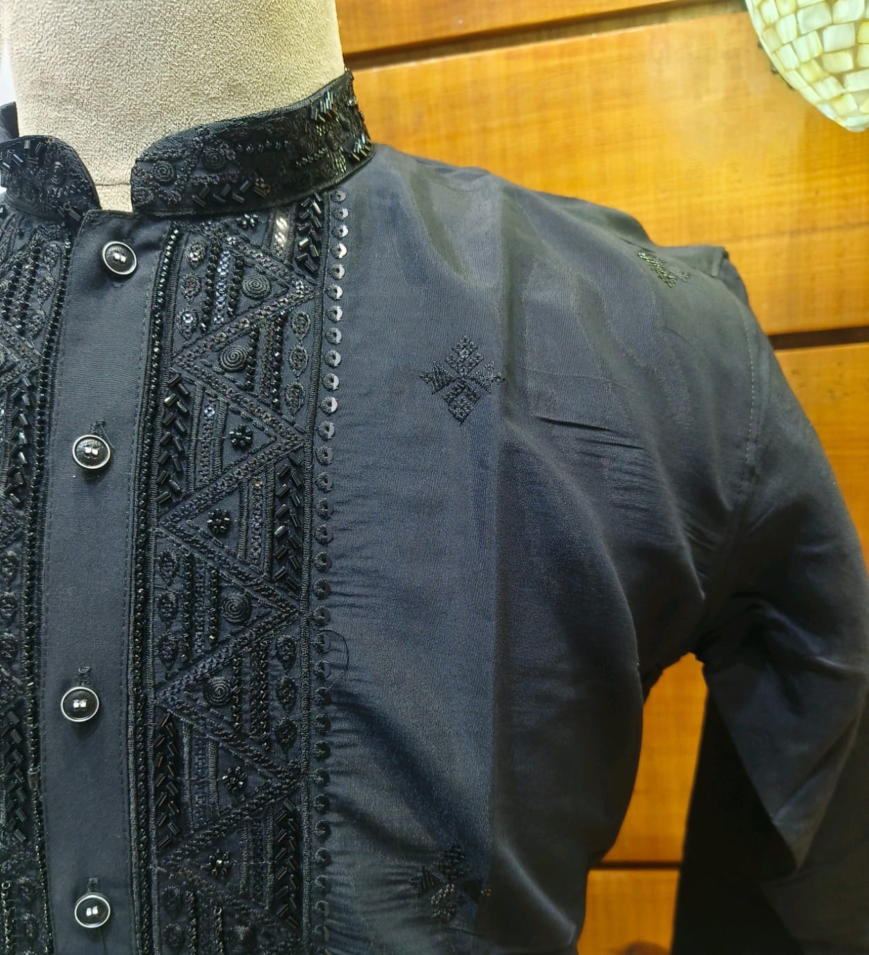 Black Beads Embroidered Kurta Set | Waak