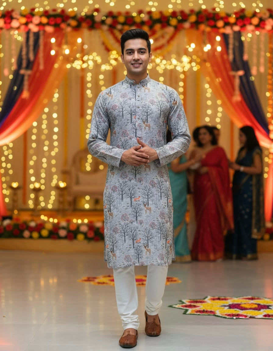 Shifali Happy Print Grey Kurta Set | Waak