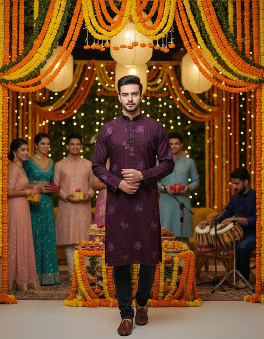 Shifali Digital Print Purple Kurta Set | Waak