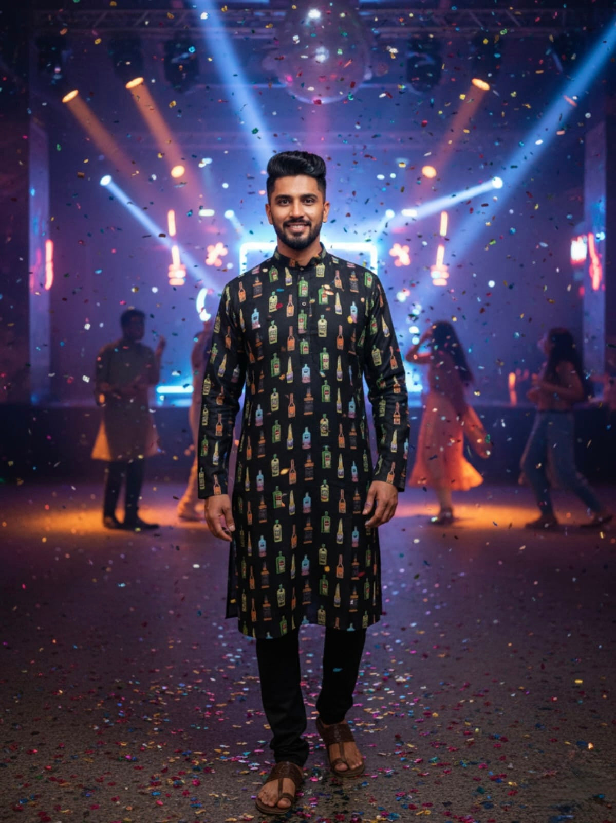 Black Bottle Print Kurta Set| Waak