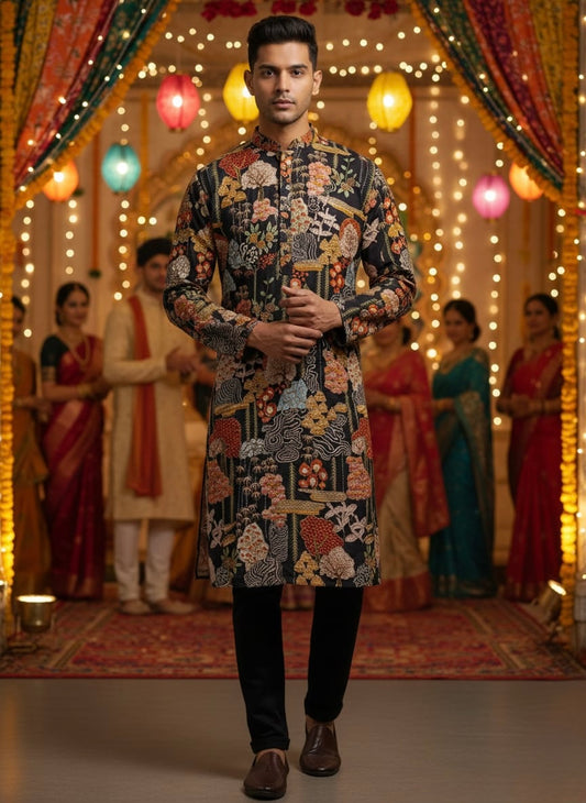 Only for You Black all over Embroidery Kurta Set | Waak