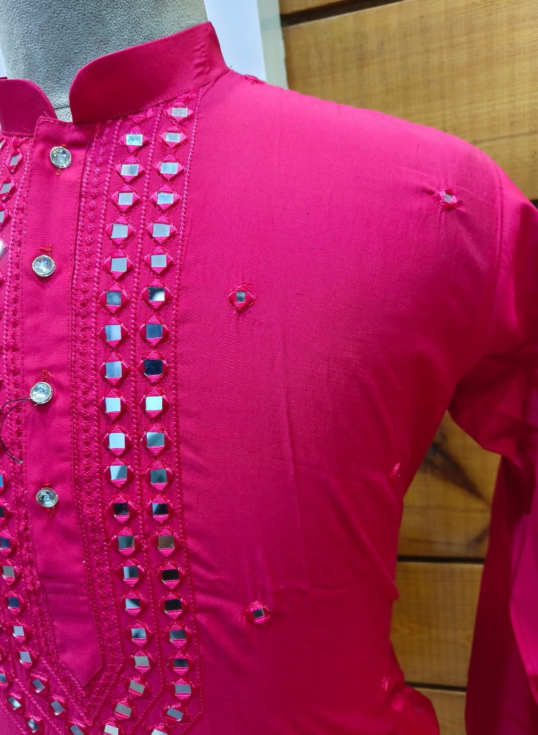 Magenta Bahar Mirror Embroidery Celebration Kurta | Waak