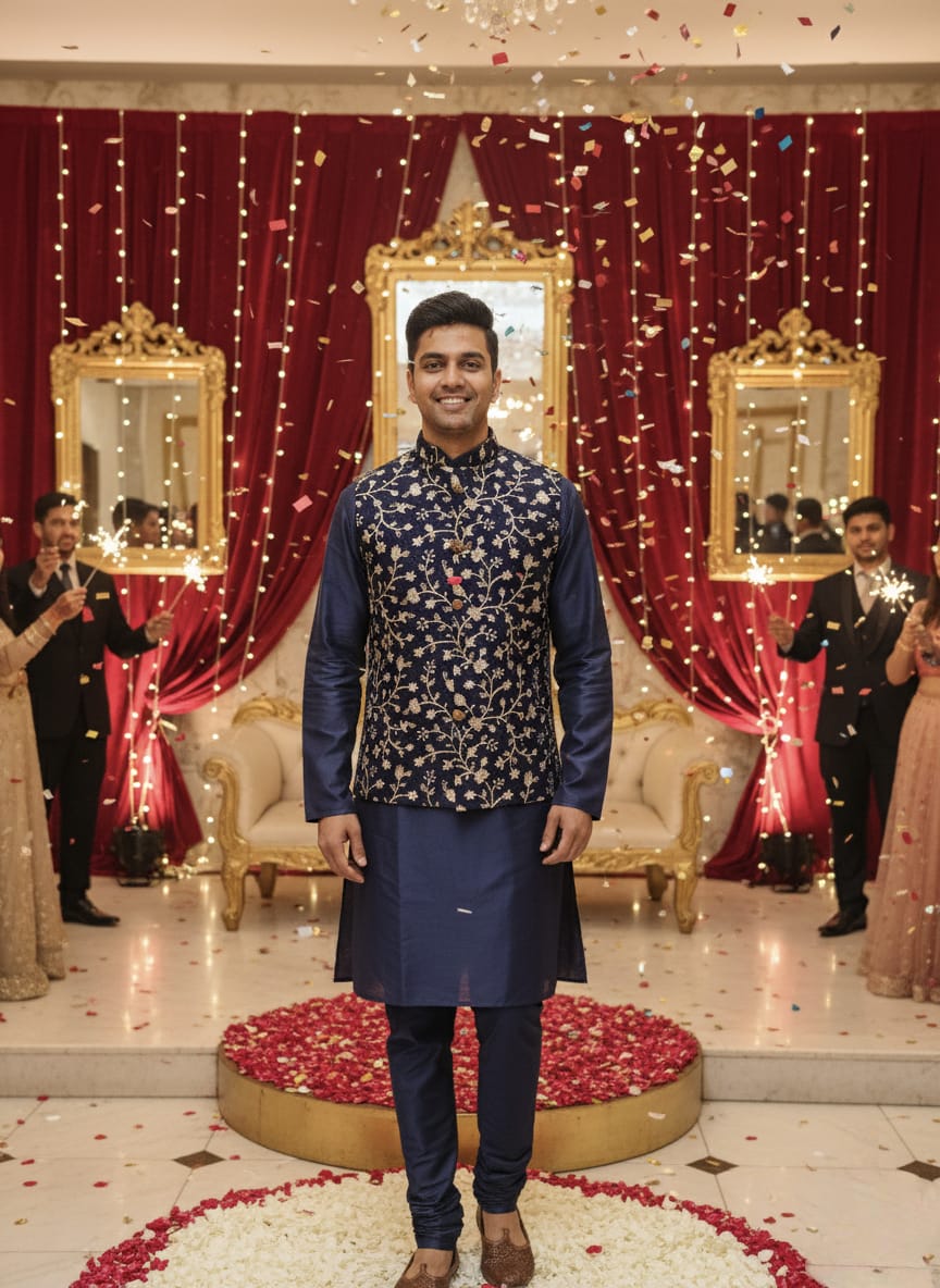 Blue Kashmir Kurta Set with Waistcoat | Waak