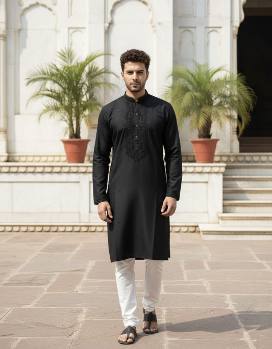Black Beads Embroidered Kurta Set | Waak