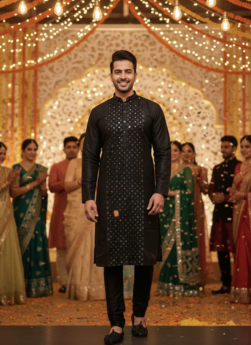 Mirror Work Black Kurta Set | Waak