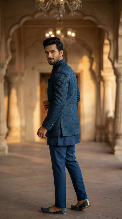 Midnight Blue Swarovski work Open Jodhpuri Set
