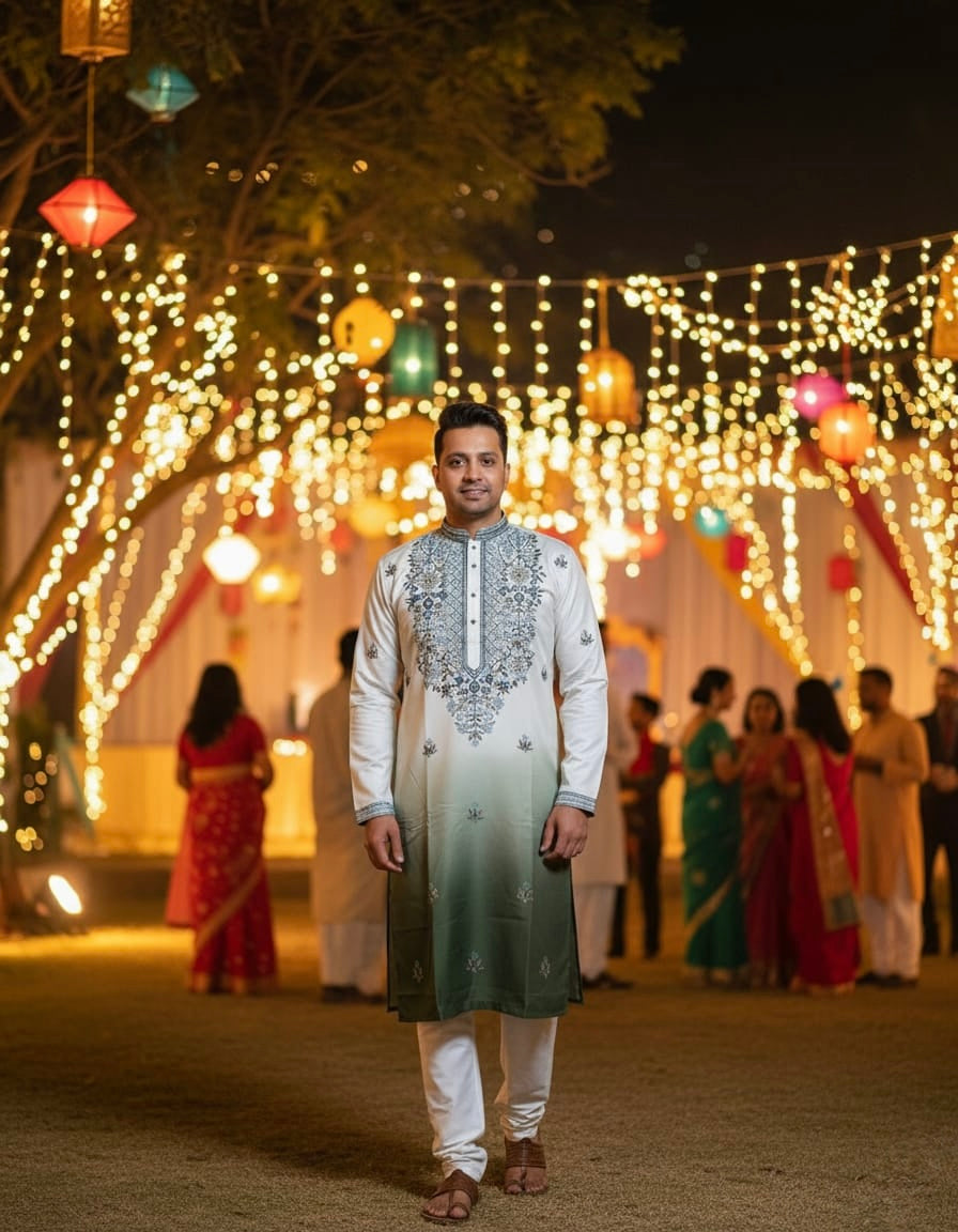 Jashan Silk Embroidery Kurta Set In Ombré | Waak