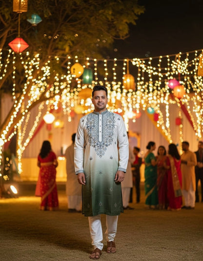 Jashan Silk Embroidery Kurta Set In Ombré | Waak