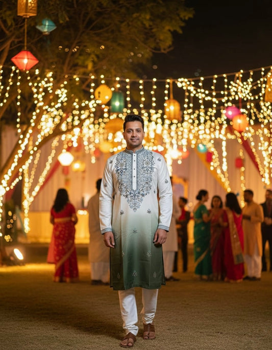 Jashan Silk Embroidery Kurta Set In Ombré | Waak