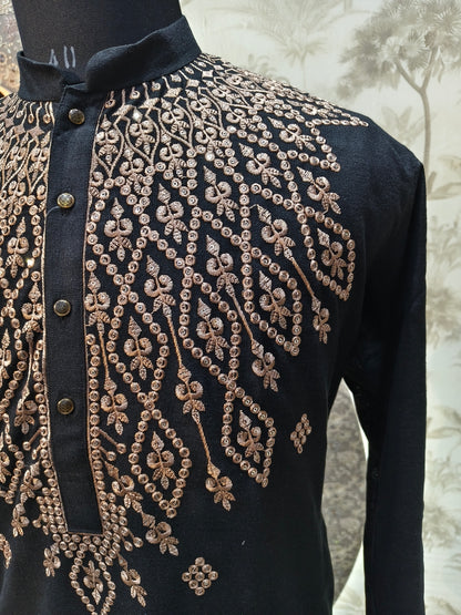 Mirror Work Linen Kurta Set | Waak