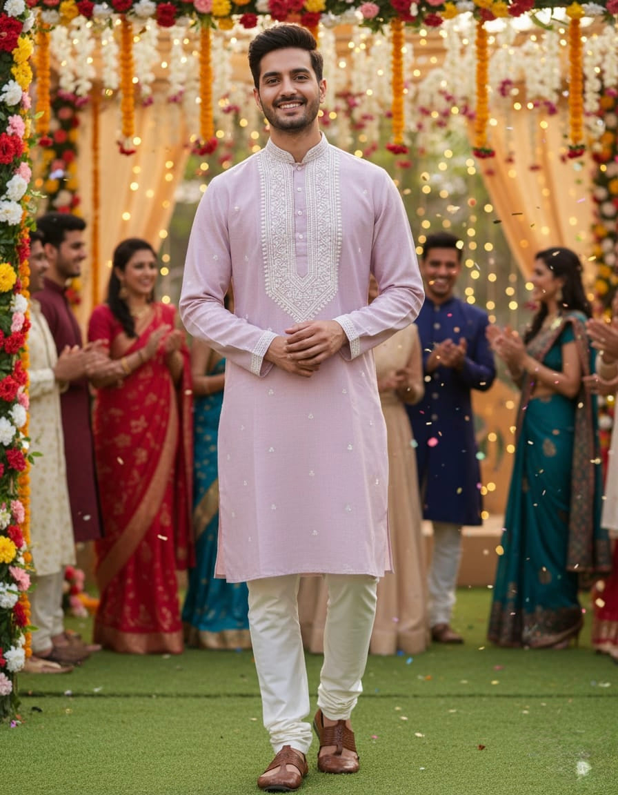 Natural Linen Lavender Kurta Set | Waak