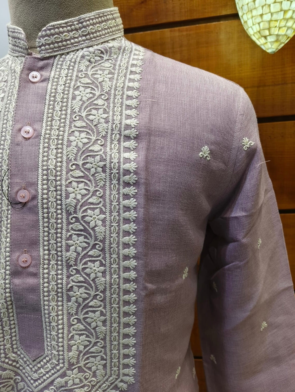 Natural Linen Lavender Kurta Set | Waak