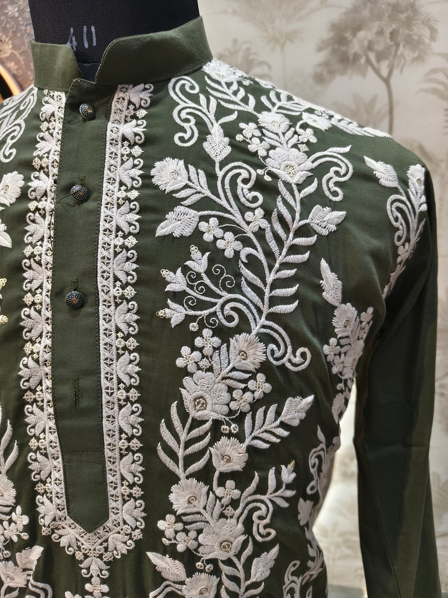 Green Bahar Embroidery Celebration Kurta | Waak