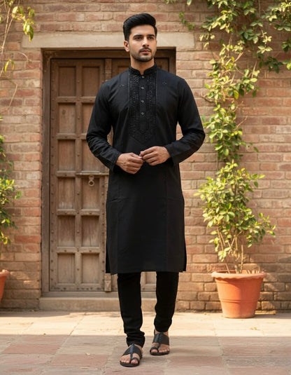 Black Beads Embroidered Kurta Set | Waak