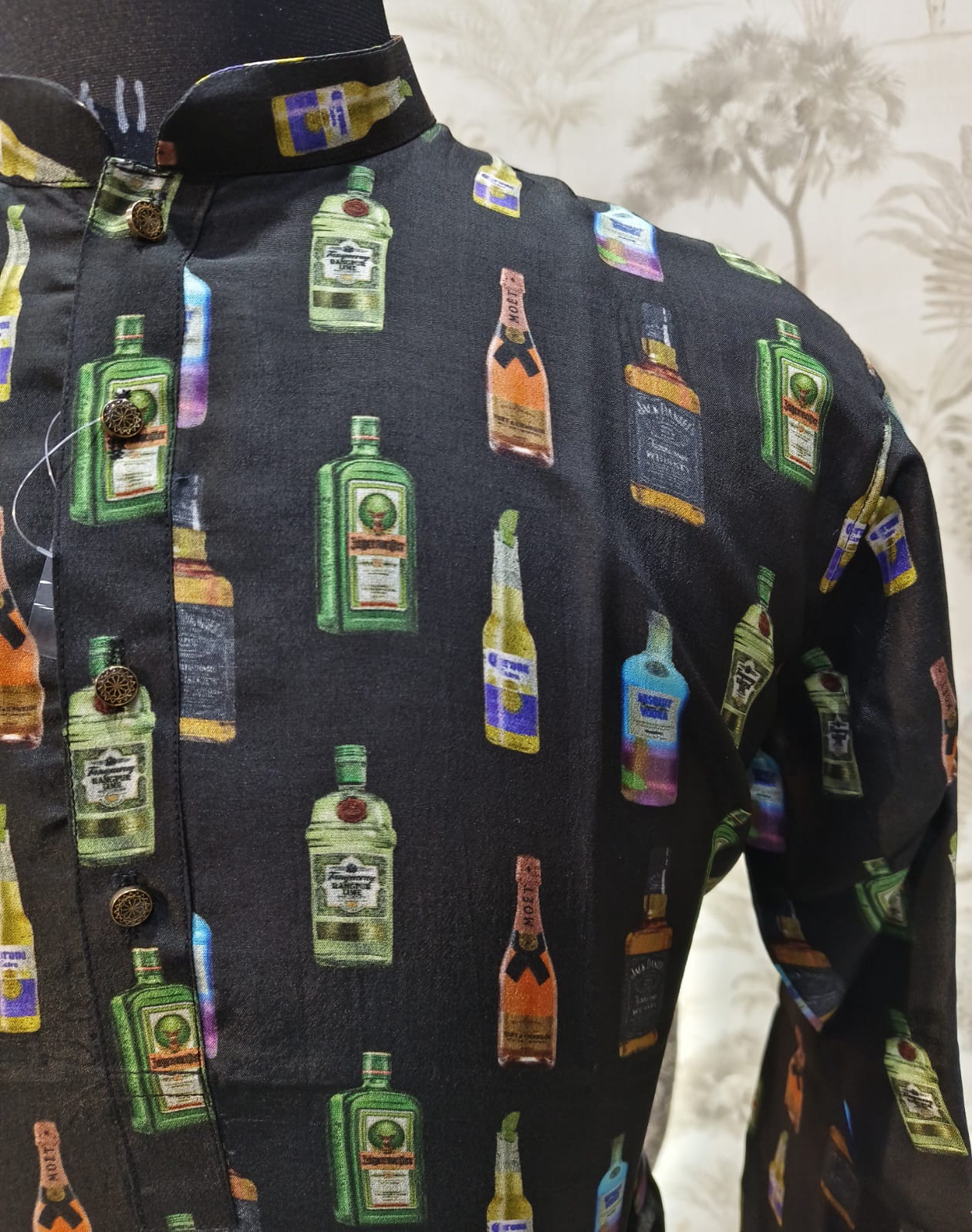 Black Bottle Print Kurta