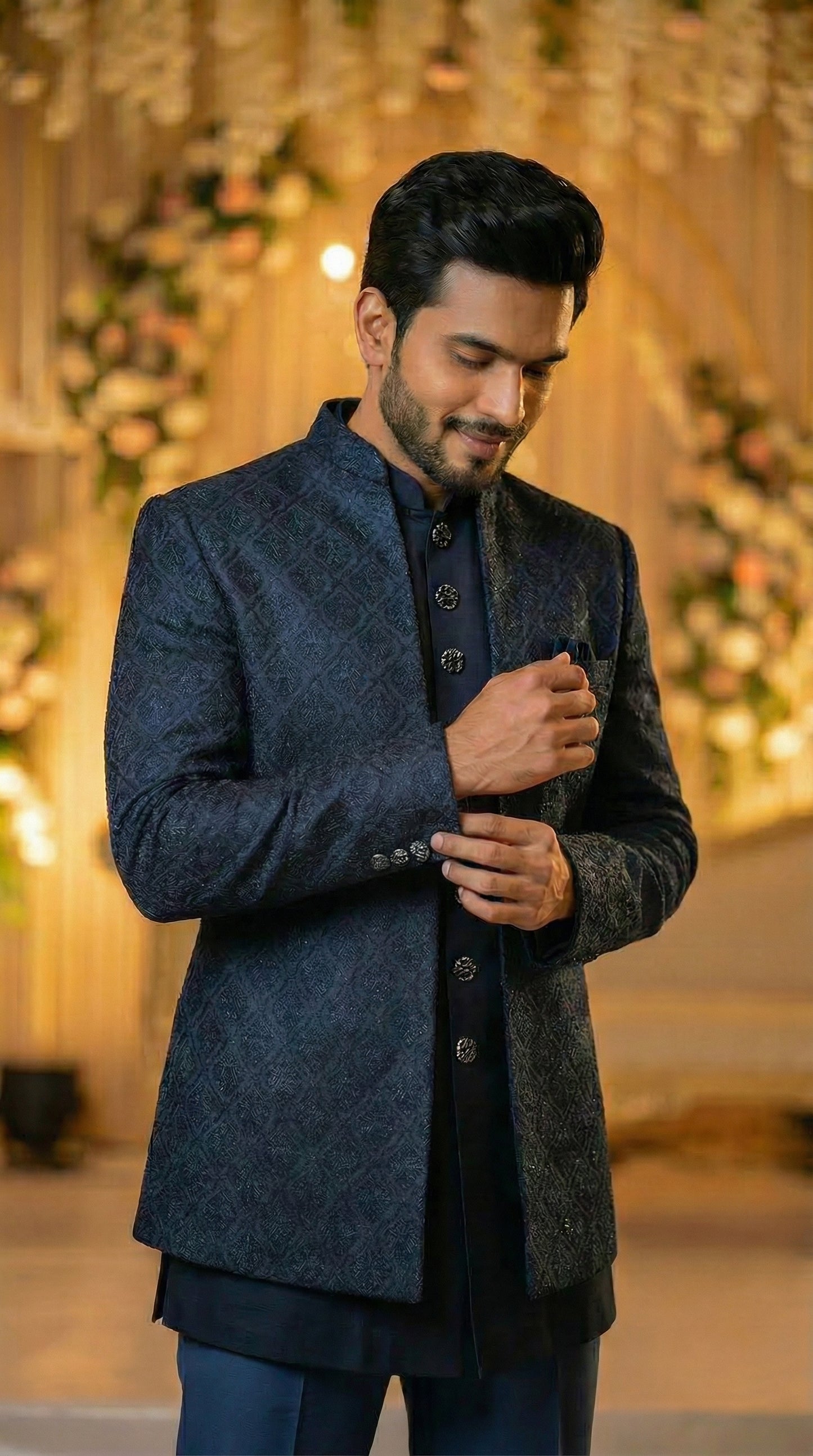 Midnight Blue Swarovski work Open Jodhpuri Set