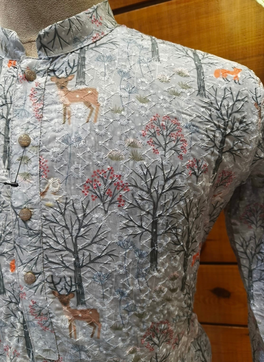 Shifali Happy Print Grey Kurta Set | Waak