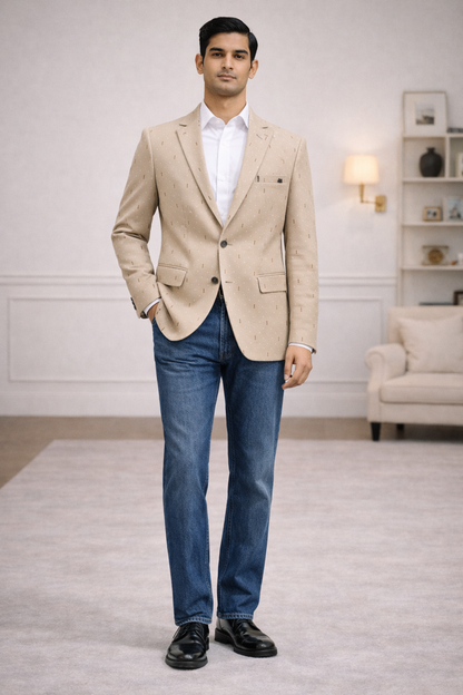 World is Yours Textured Blazer -Beige | Waak