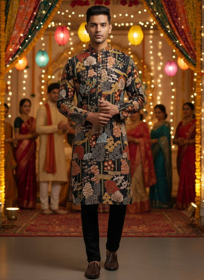 Only for You Black all over Embroidery Kurta Set | Waak