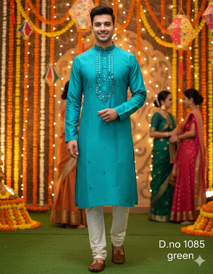 Blue Bahar Mirror Embroidery Celebration Kurta | WAAK