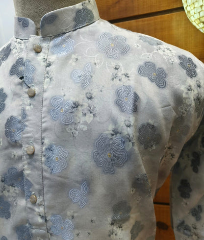 Grey Floral Jackard Kurta Set | Waak