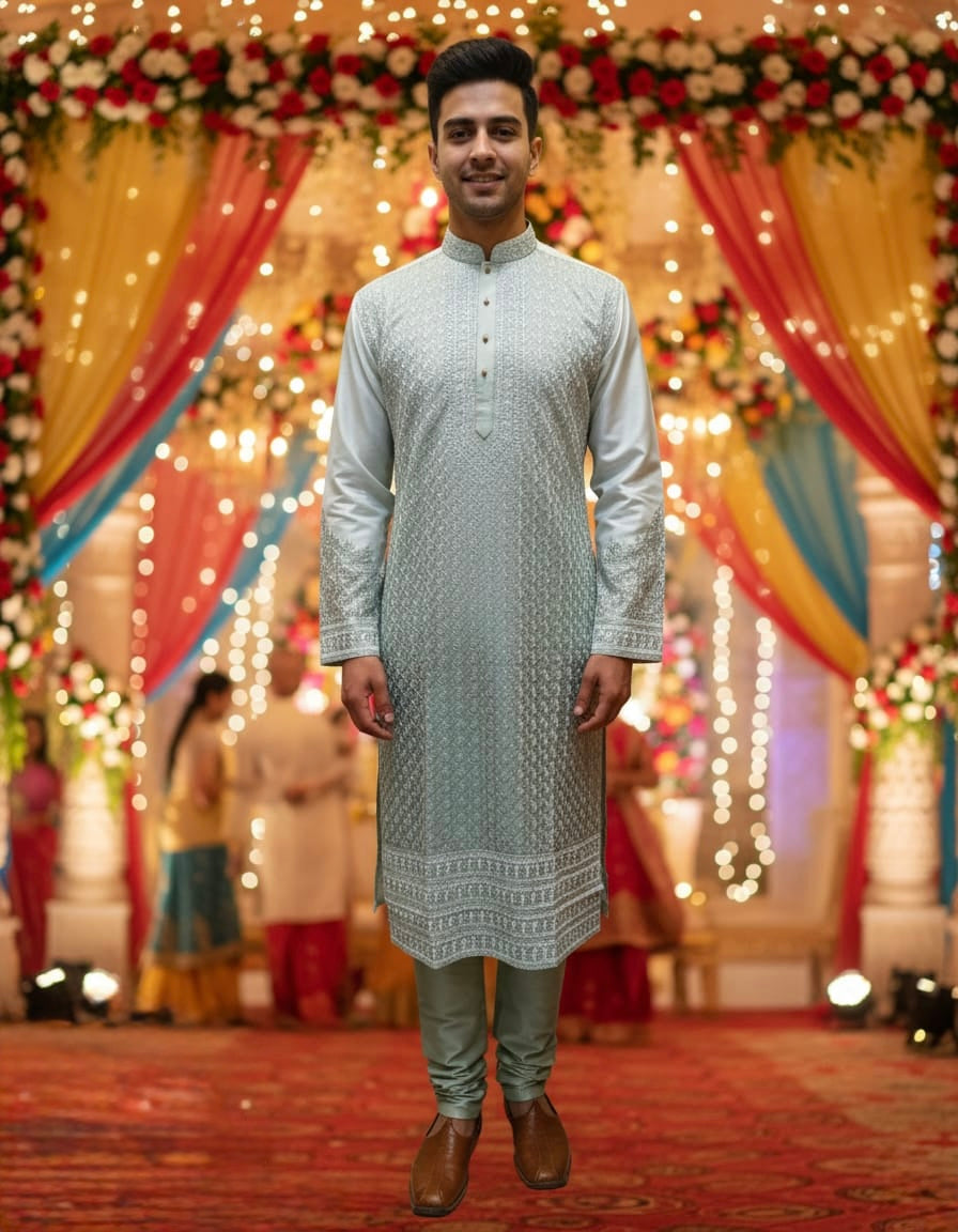 White All Over Thread Work Ombré Kurta Set | Waak