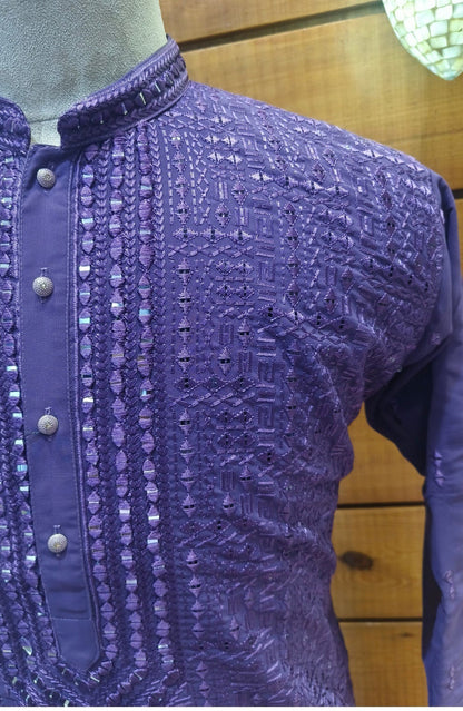 Purple Bahar Embroidery Celebration Kurta | Waak