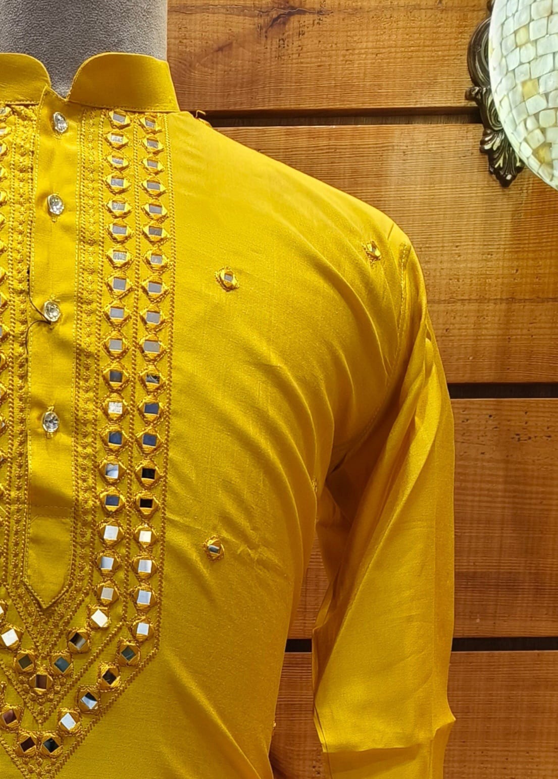 Yellow Bahar Mirror Embroidery Celebration Kurta | Waak