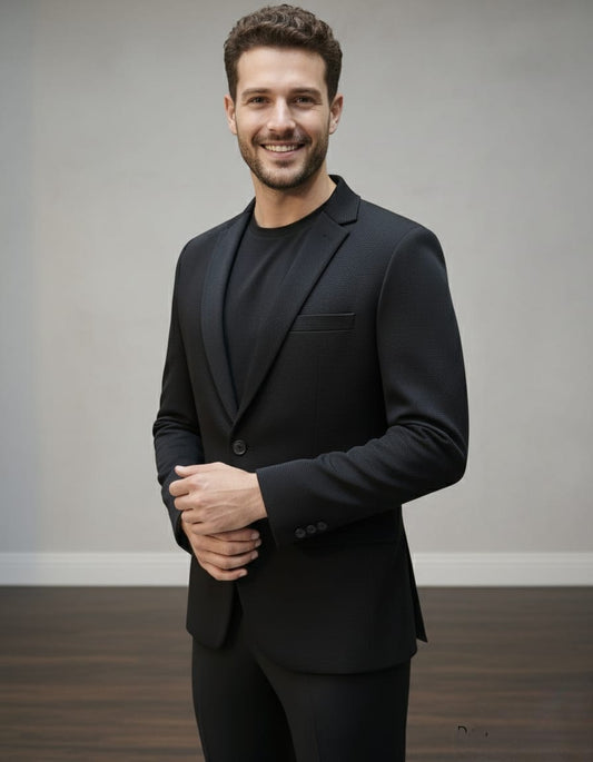 World is Yours Textured Blazer- Black | Waak