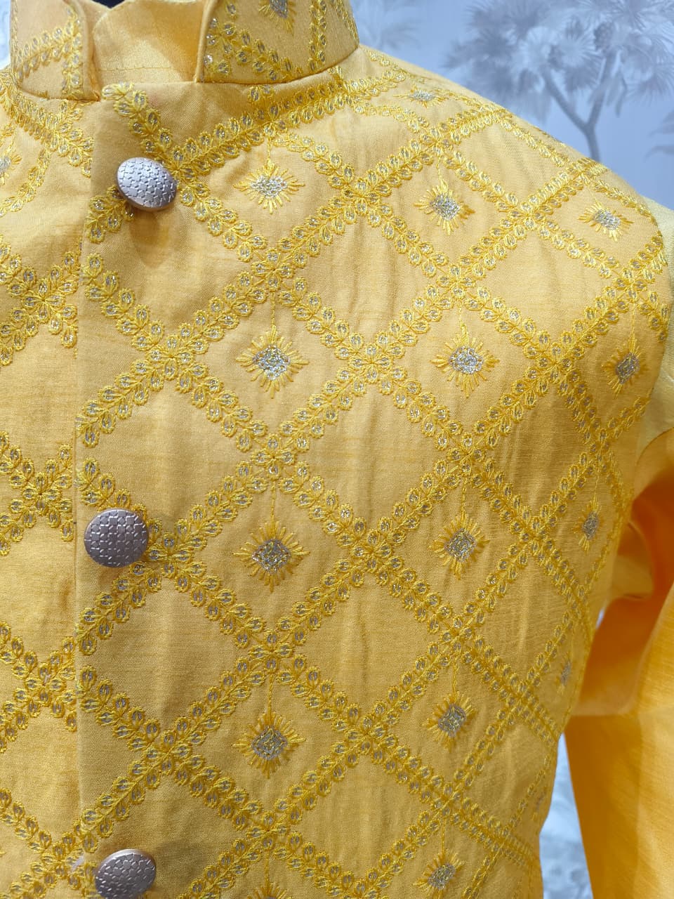 Yellow Bahar Mirror Embroidery Celebration Kurta | Waak