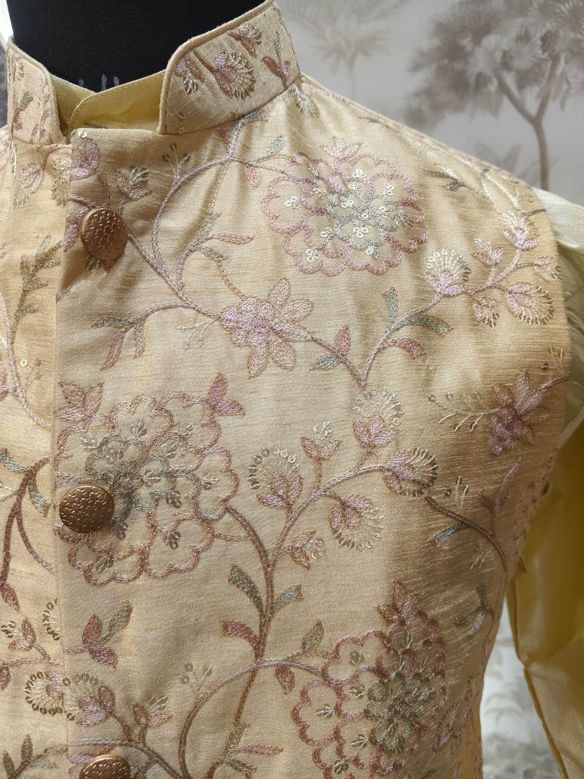 Jashan Silk Embroidery Kurta Set In Gold | Waak