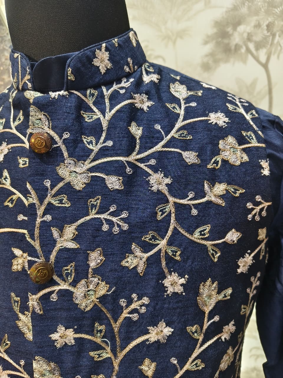 Blue Kashmir Kurta Set with Waistcoat | Waak