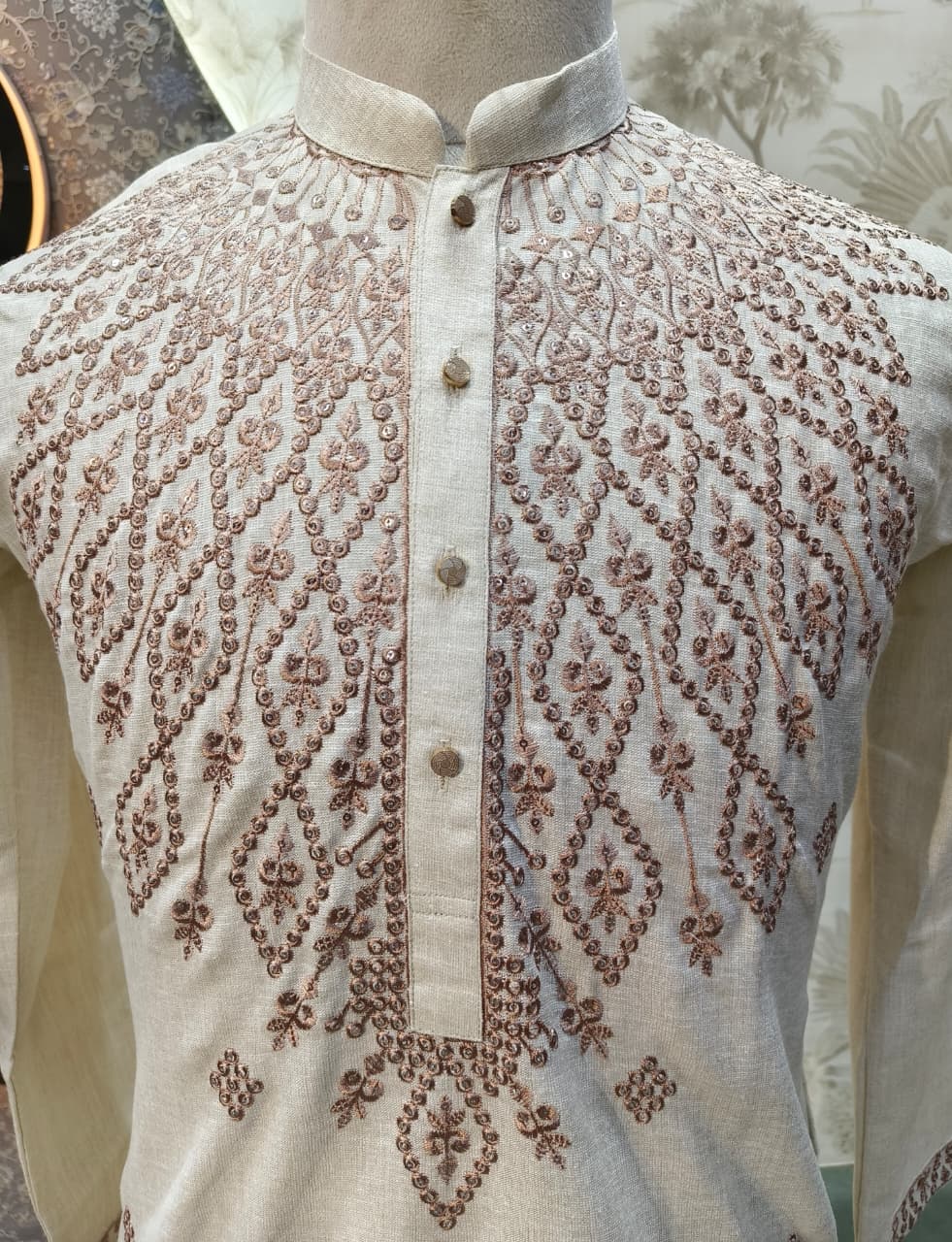 Mirror Work Linen Kurta Set | Waak