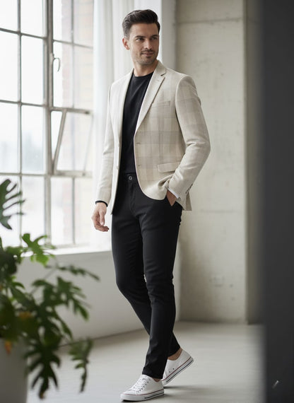 Ivory Check Blazer — Velvet Smooth Finish | Waak