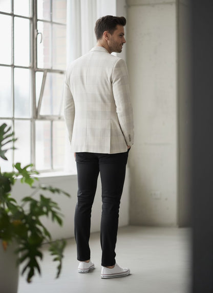 Ivory Check Blazer — Velvet Smooth Finish | Waak
