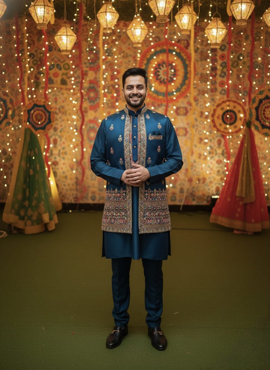 Royal Zari Heritage Waistcoat and Kurta Set | Waak