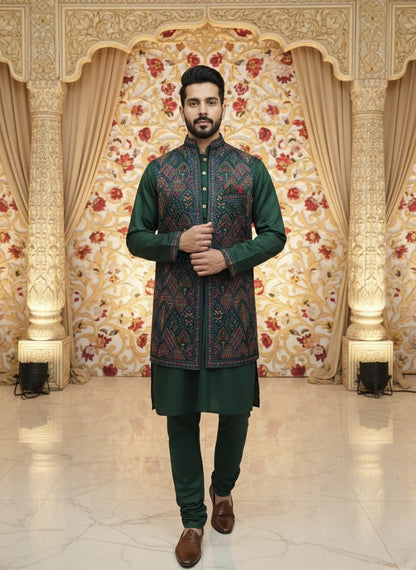 Eshan Zari Ensemble Waistcoat and Kurta Set | Waak