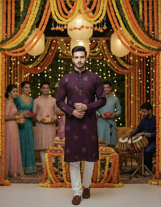 Shifali Digital Print Purple Kurta Set | Waak