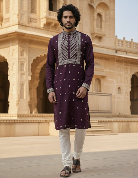 Shubh Muhurat Silk Embroidery Kurta Set | Waak