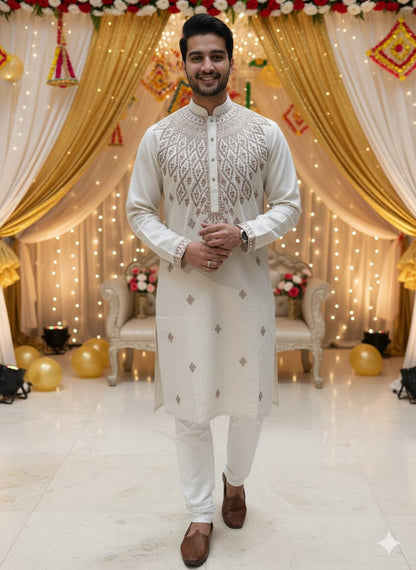 Mirror Work Linen Kurta Set | Waak