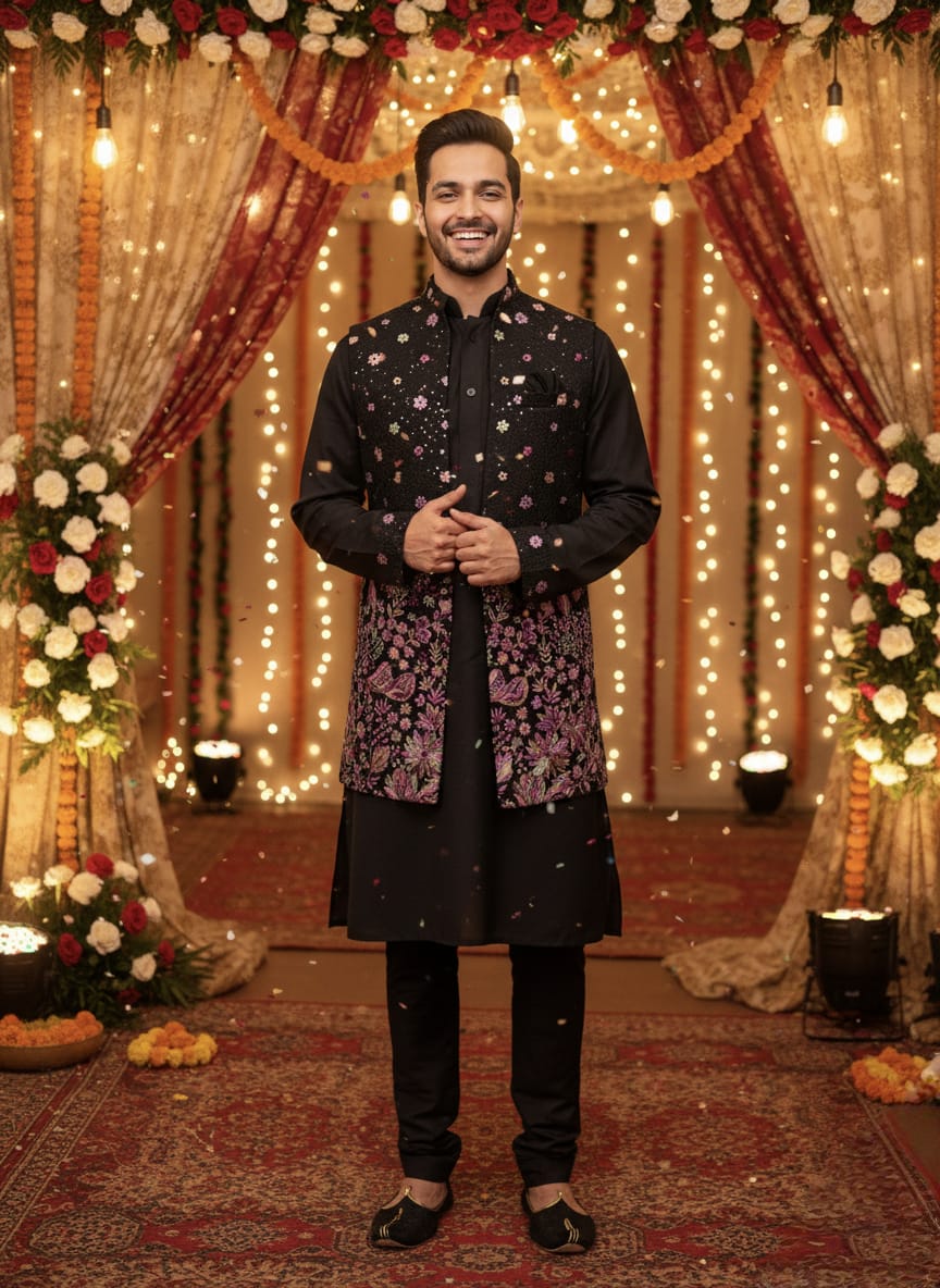 Eshan Signature Celebration Waistcoat and Kurta Set | Waak