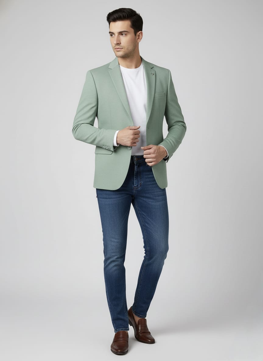 World is Yours Textured Blazer -| Waak S Green