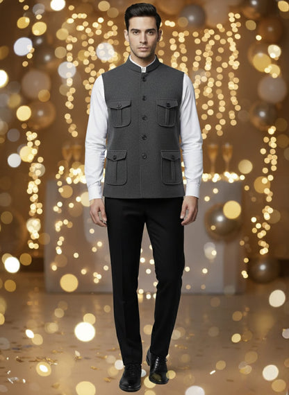 World is Yours Textured waistcoat  -D Grey| Waak